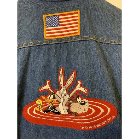 Vtg 1994 Warner Brothers Eagle Ridge -Looney Tunes  Denim Sleeveless Vest-M Blue - Picture 1 of 9